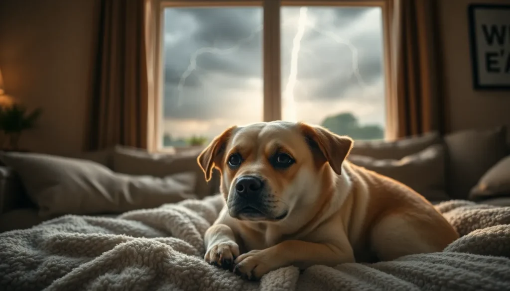 Perro asustado durante tormenta