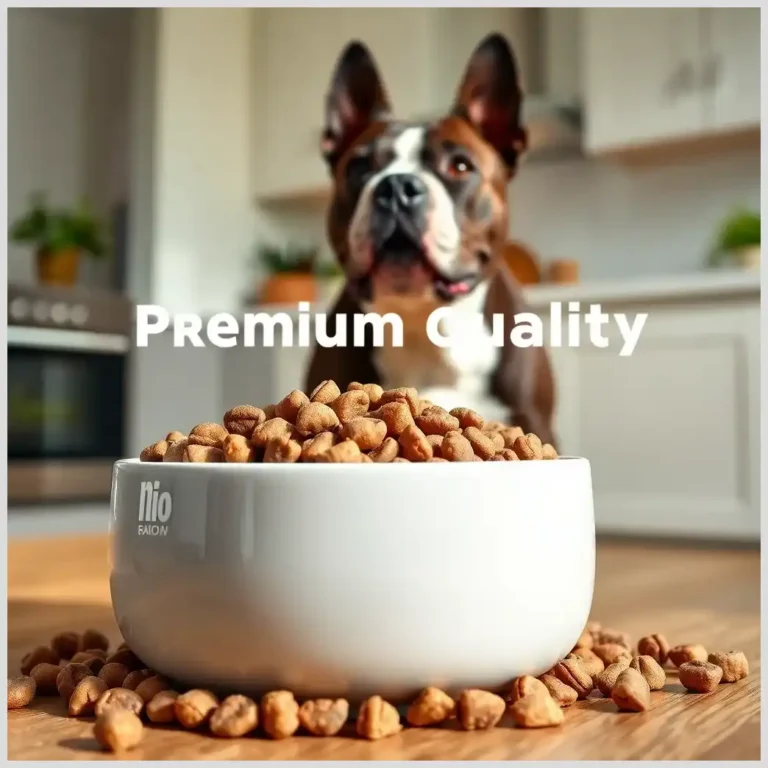 American Bully comiendo alimento premium